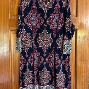 London Times Blue and Pink A-Line Dress with Cuffed Sleeves